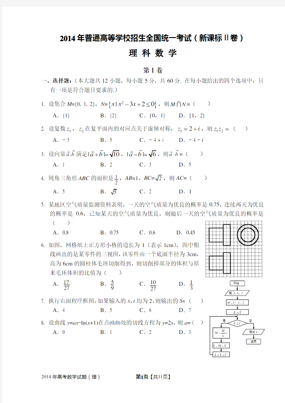 2014年高考新课标Ⅱ理科数学试题及答案(精校版,解析版,word版)