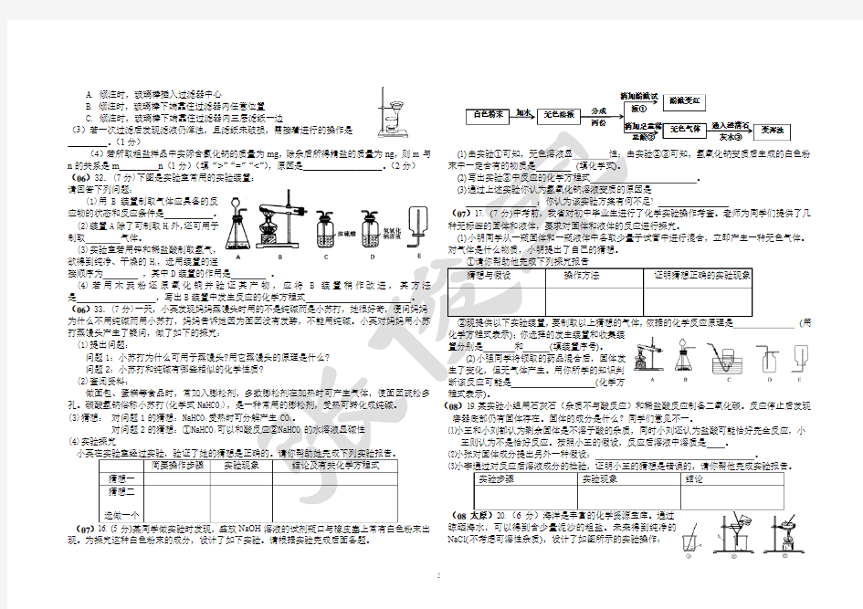 2005-12年山西省中考化学试卷 简答、实验