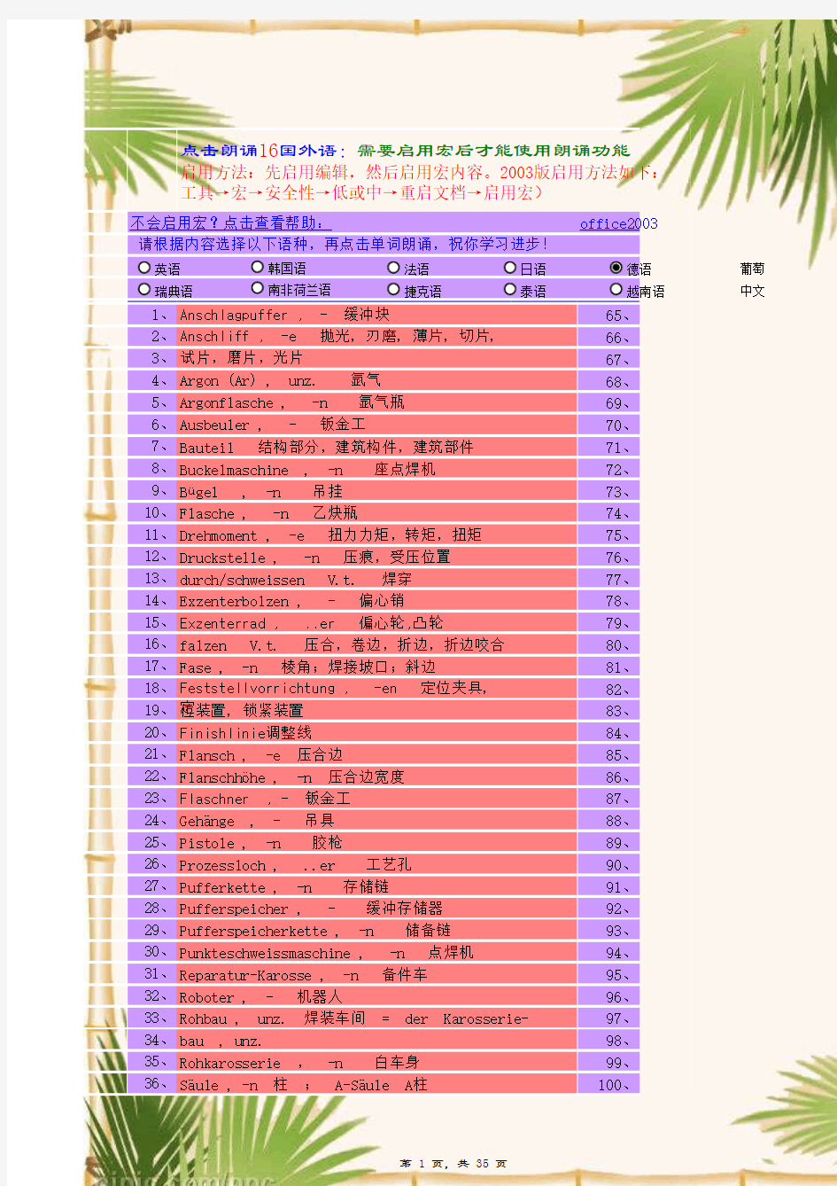 真人朗读德语,免费学习德语德语实用德语汽车类词汇手册(焊)