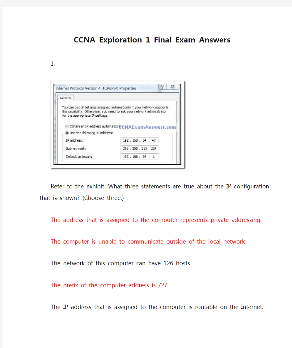 CCNA Exploration 1 Final Exam Answers