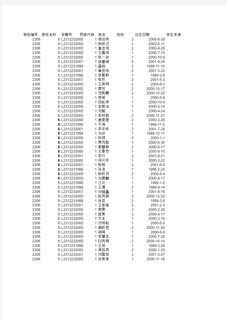 学生基本信息模版