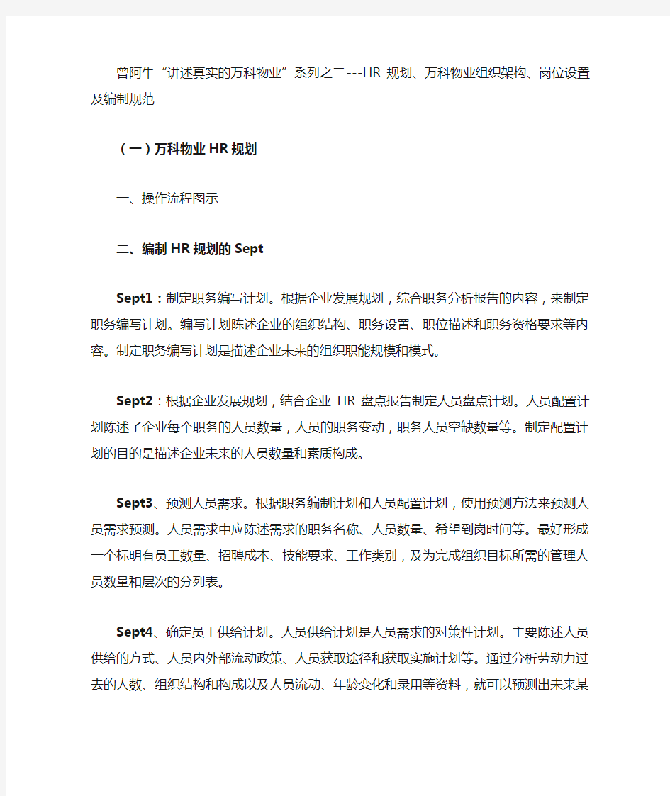 万科物业管理单位人力资源规划,组织架构设计等