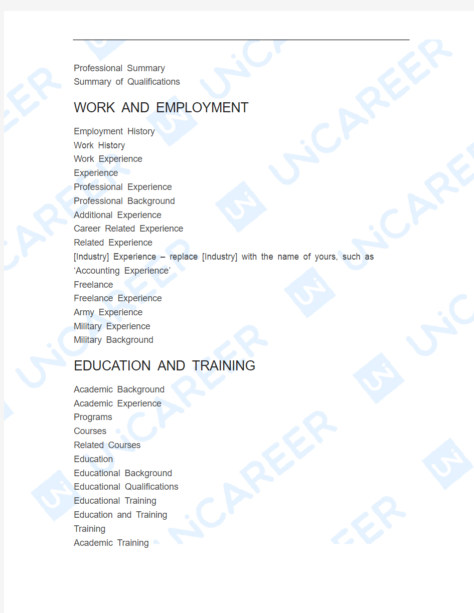 100+ Smart Resume Section Headings and Titles