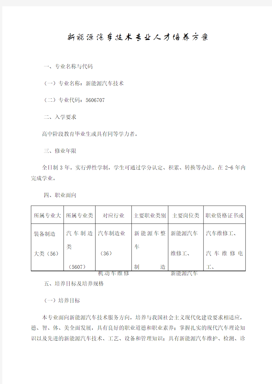 新能源汽车技术专业人才培养方案