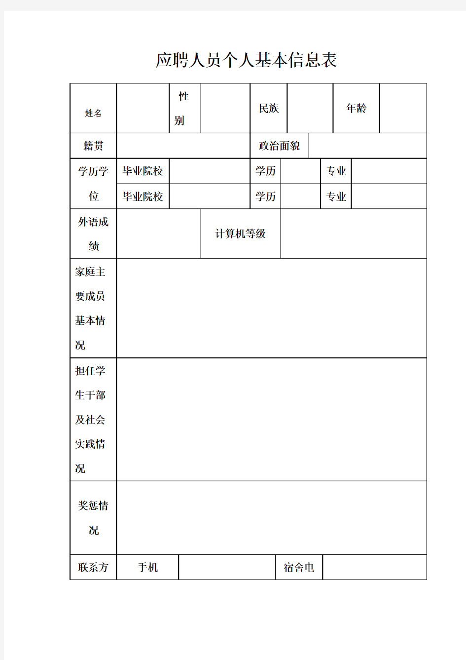 应聘人员个人基本信息表