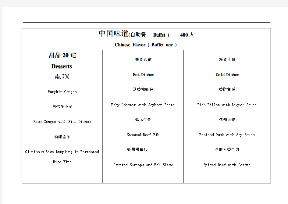 中国菜菜单中英对照翻译