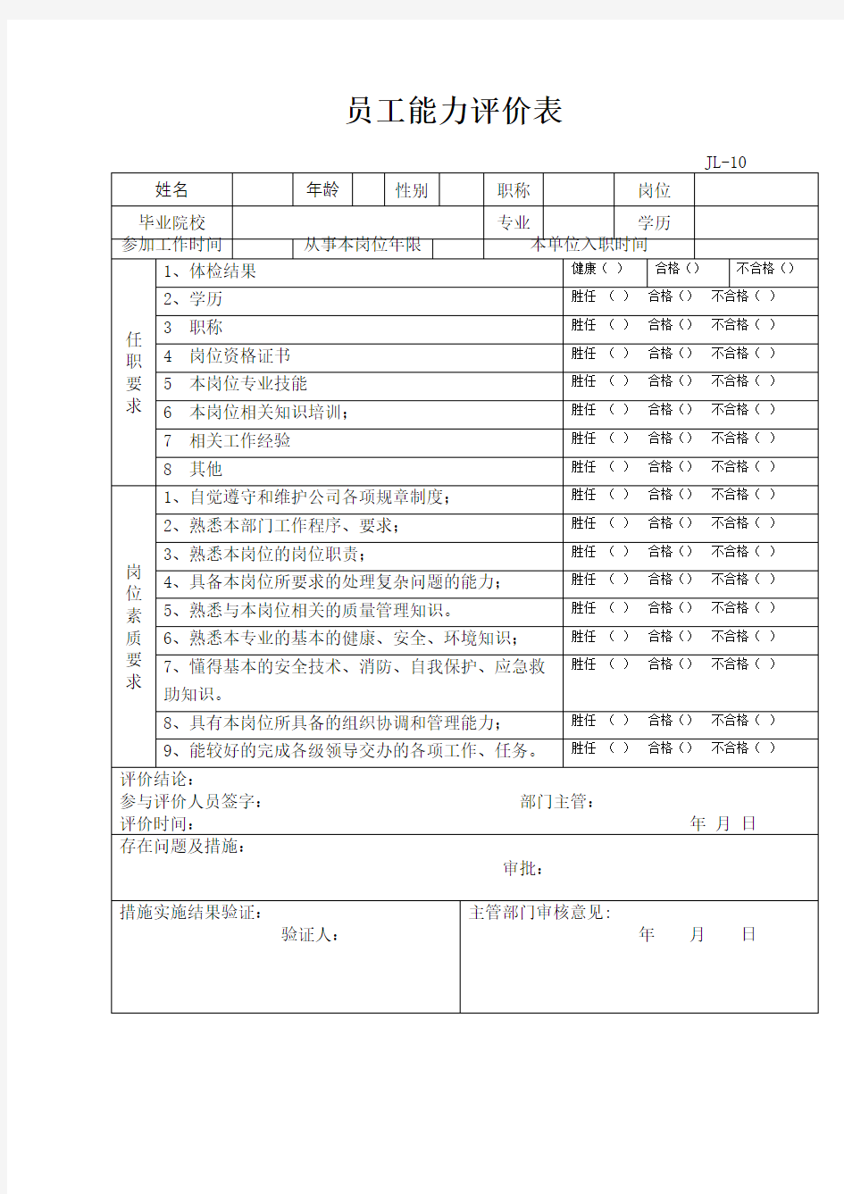 人员能力评价表完整版