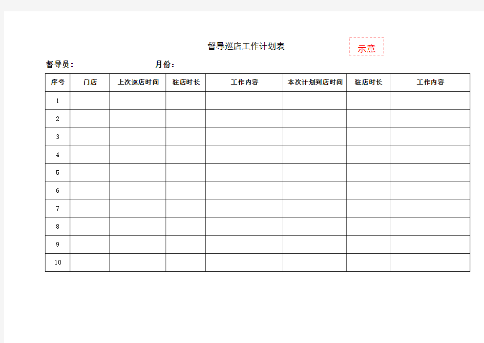 督导巡店工作计划表