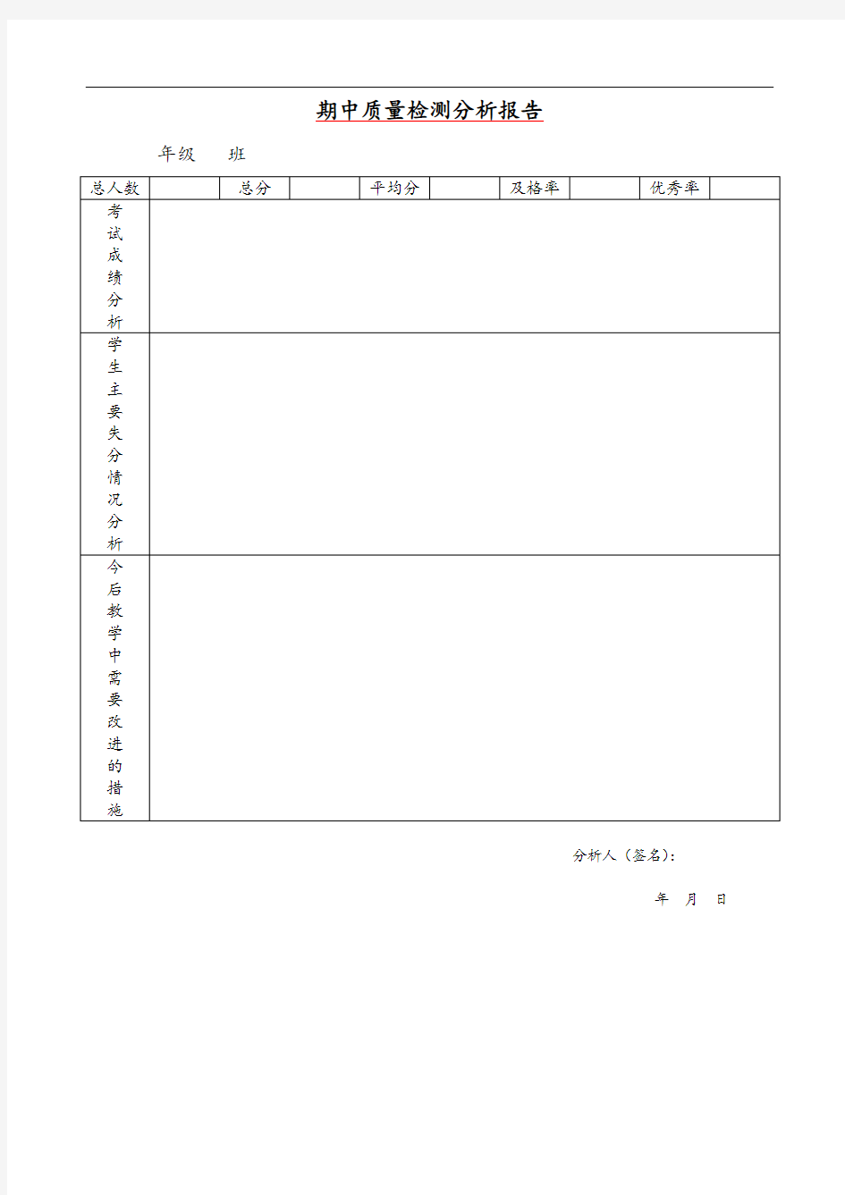 期中质量检测分析报告(模板)