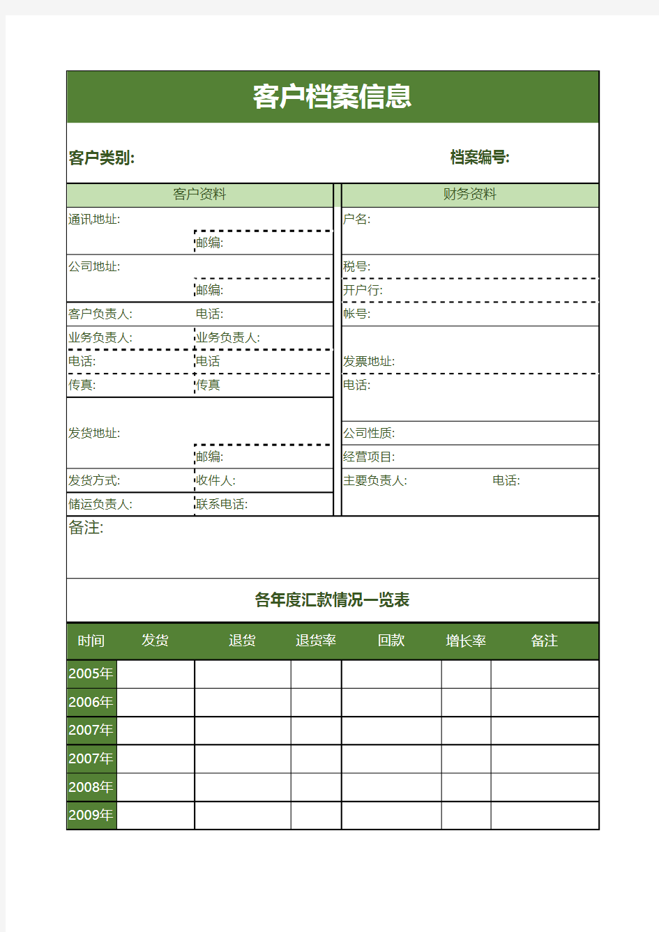 客户档案表EXCEL表格