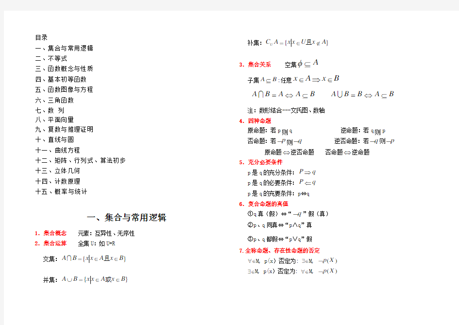 上海沪教版教材高中数学知识点总结