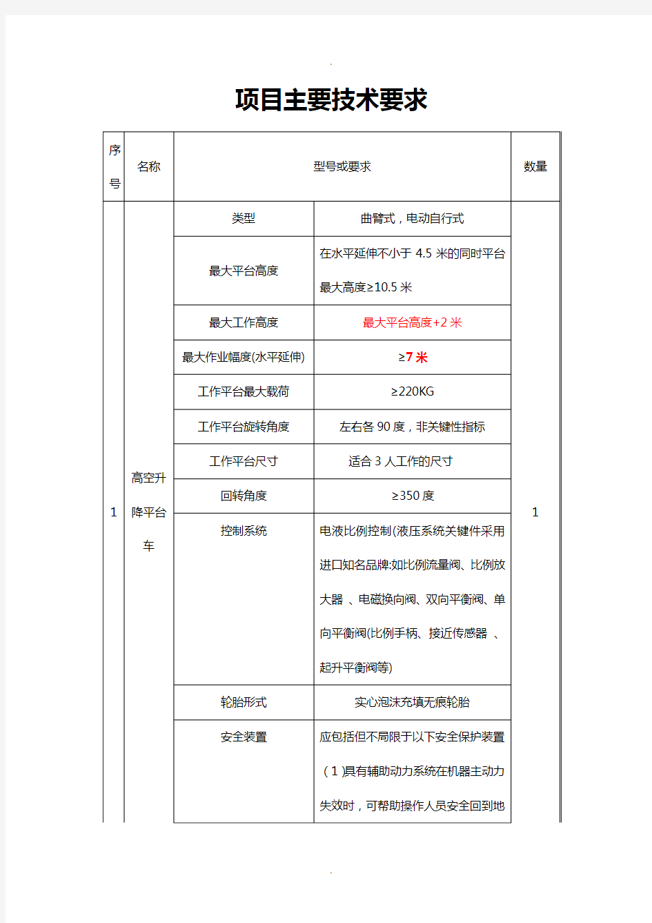 高空升降平台车技术规格书