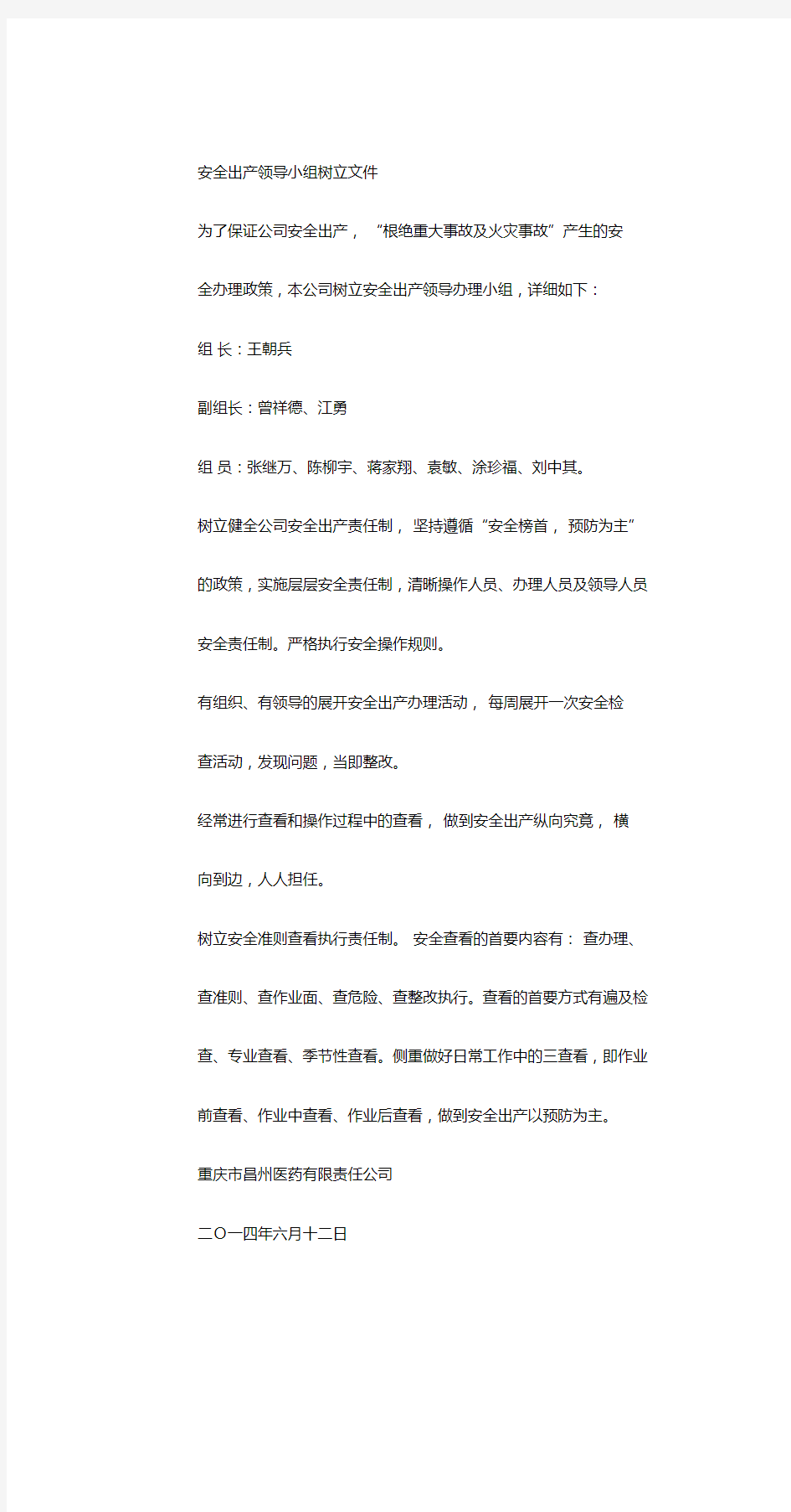 公司安全生产领导小组成立文件.doc