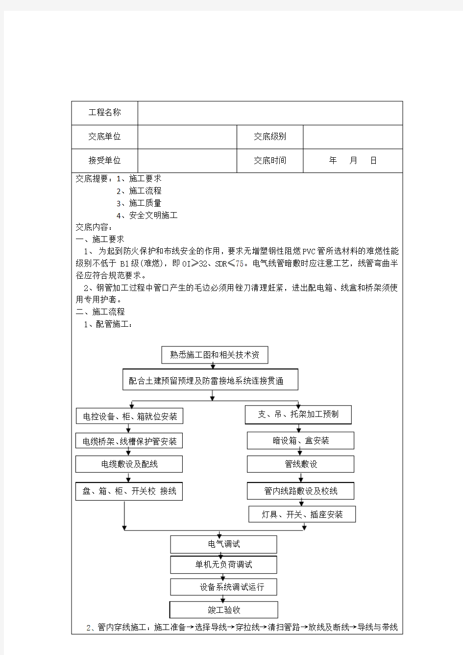 电气配管配线技术交底