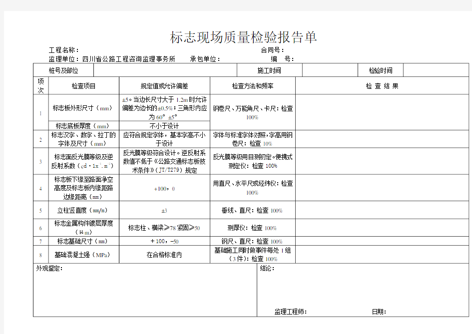 标志现场质量检验报告单