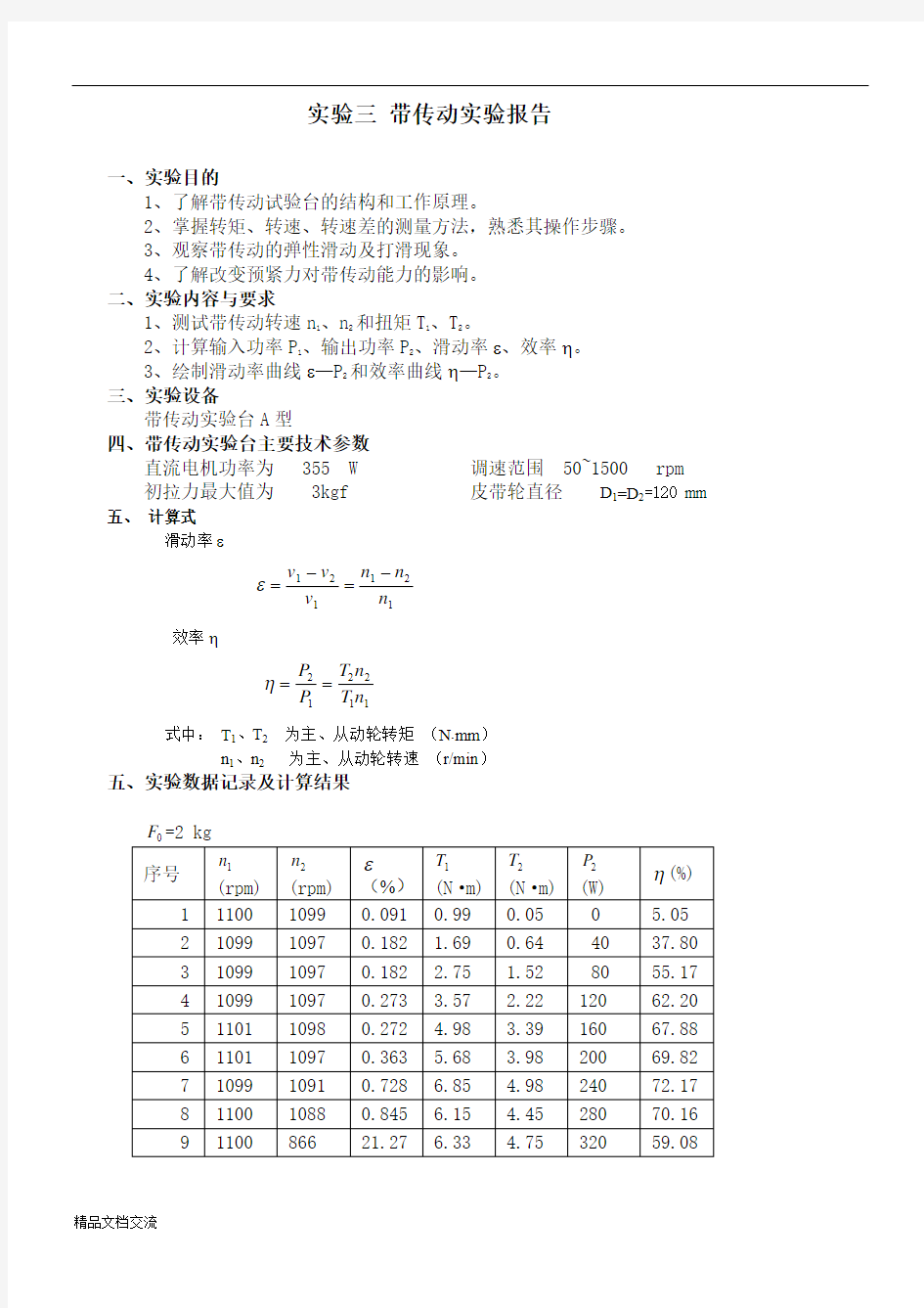 带传动实验报告