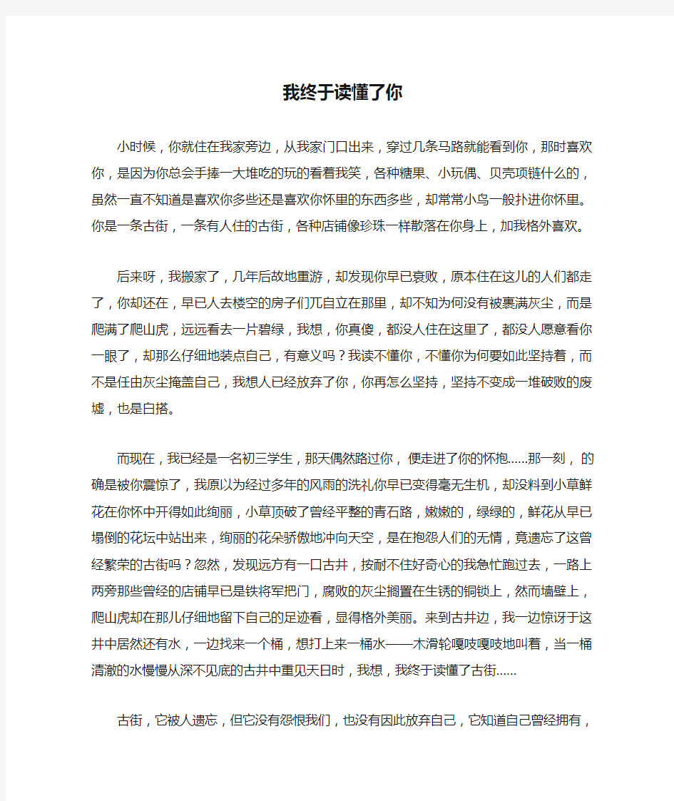 初中初三中考作文范文-我终于读懂了你——王竞蕾