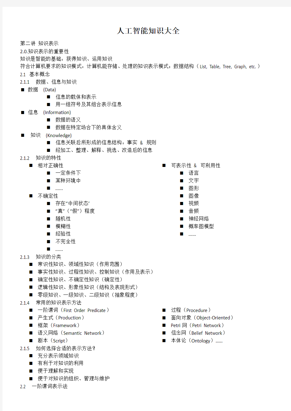 人工智能知识大全