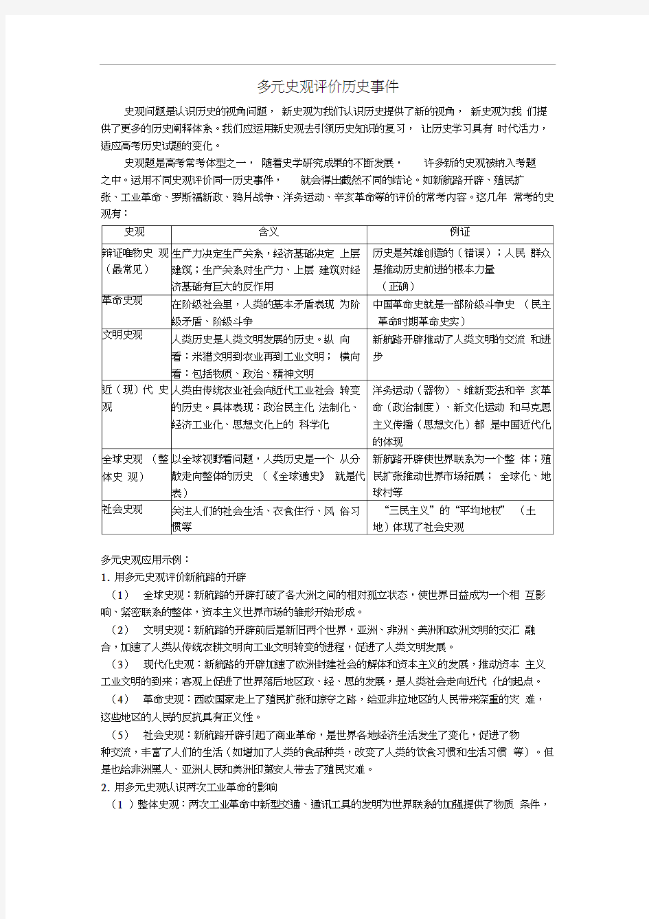 多元史观评价历史事件