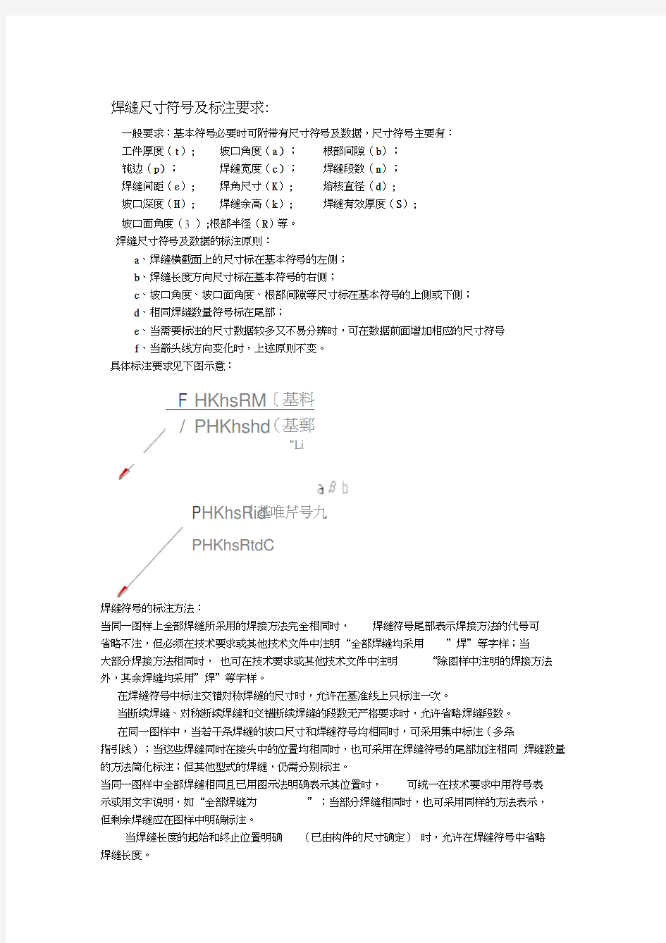 焊缝尺寸符号及标注要求