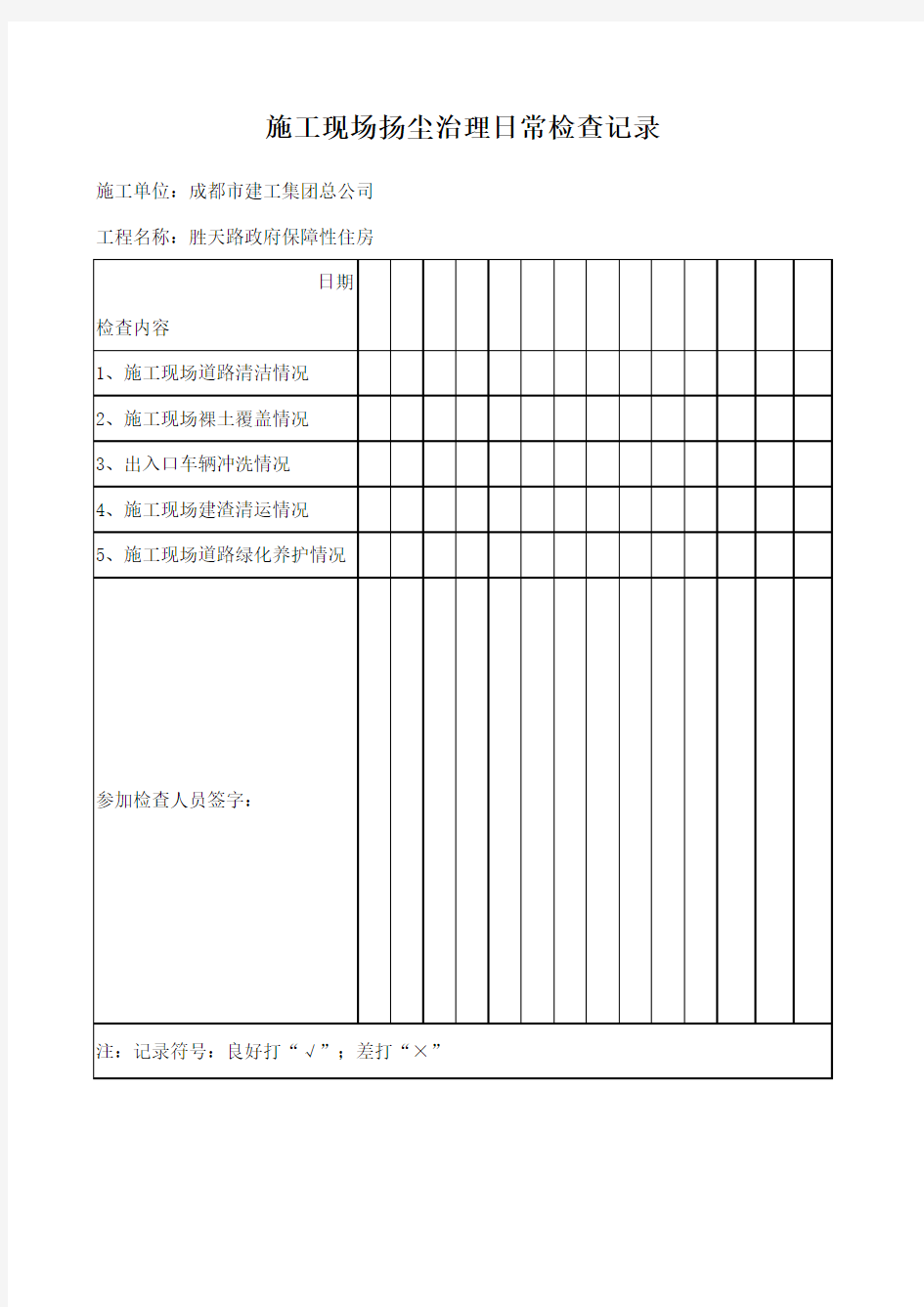 扬尘治理日常检查记录 