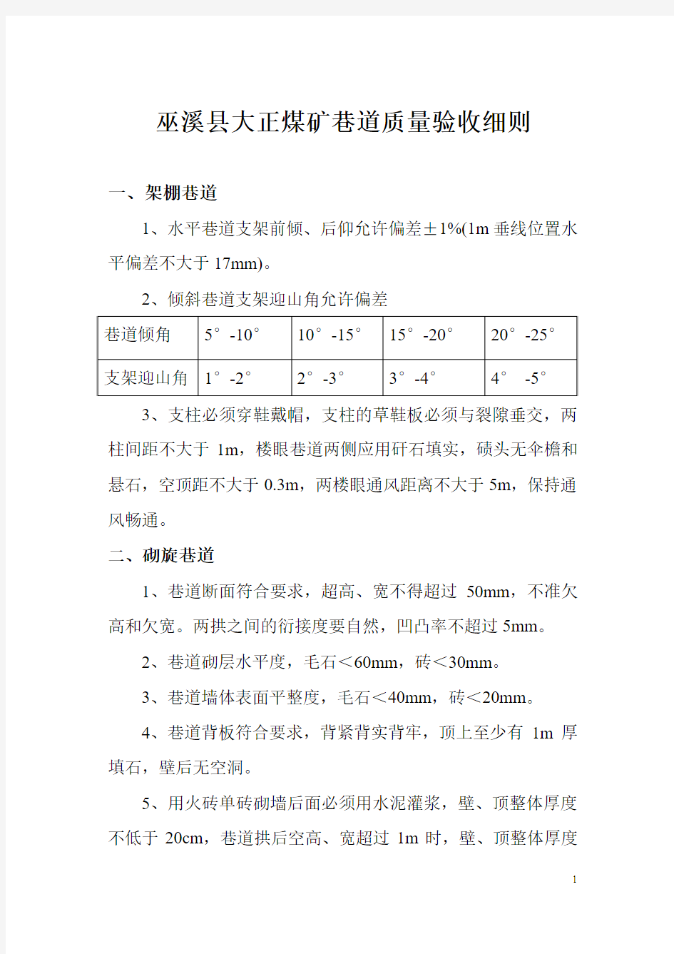 巷道质量标准验收细则