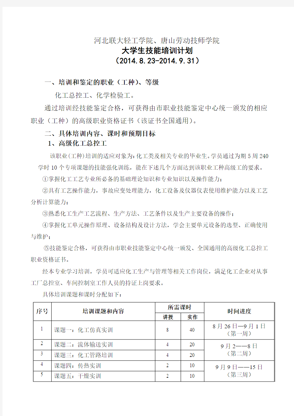 职业技能培训内容、课时(上传的附件)