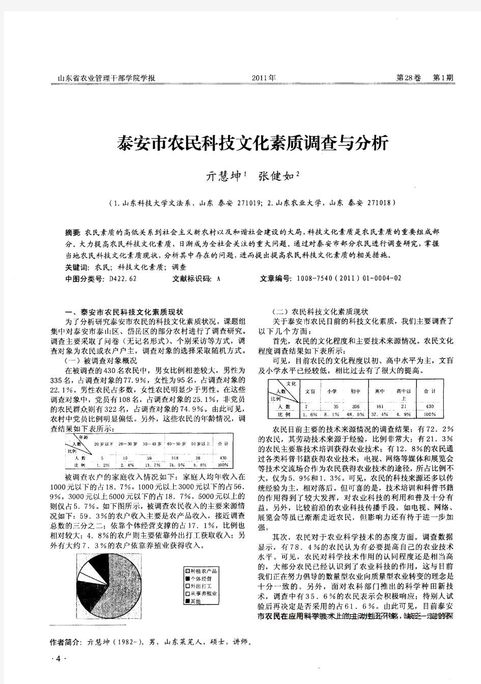 泰安市农民科技文化素质调查与分析