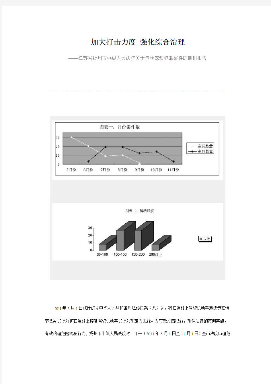 江苏省扬州市中级人民法院关于危险驾驶犯罪案件的调研报告