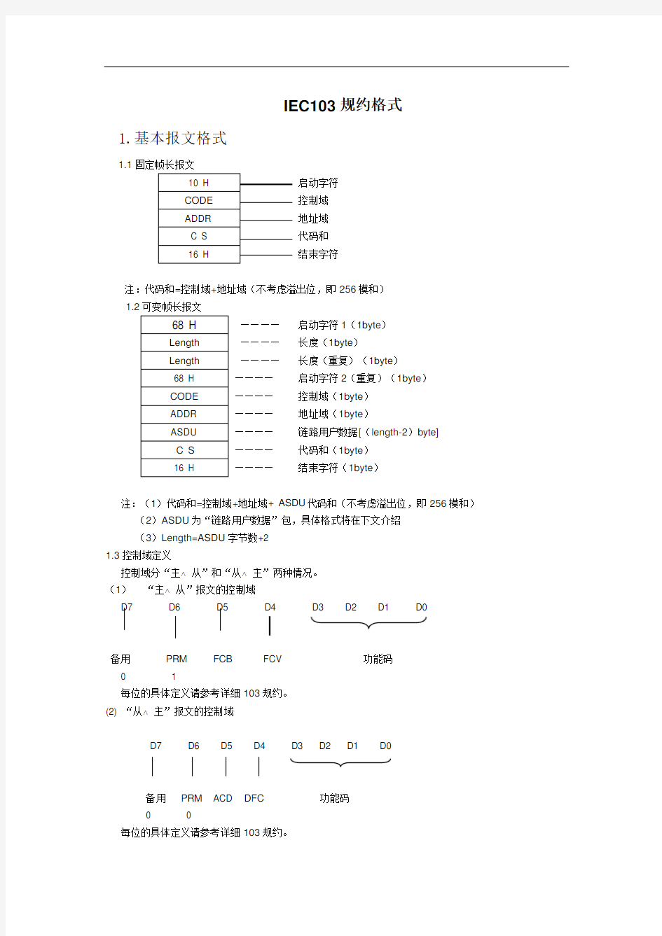 IEC103规约报文格式