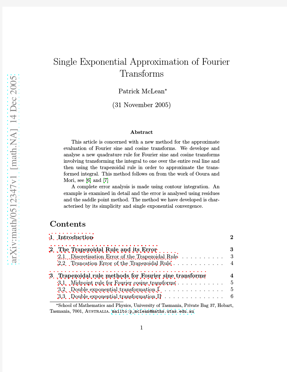 Single Exponential Approximation of Fourier Transforms
