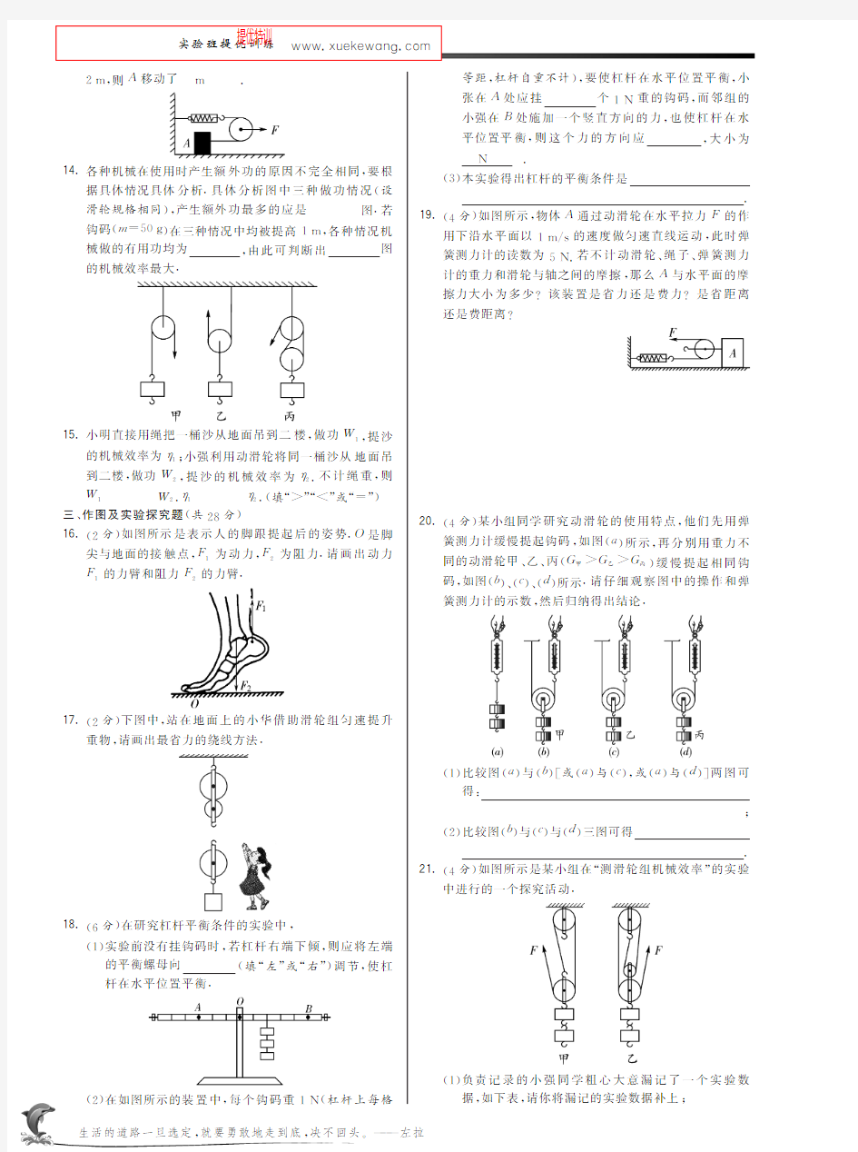 【特训班 提优训练】八年级物理下册 第12章 简单机械综合提优测评卷(A卷,pdf)(新版)新人教版