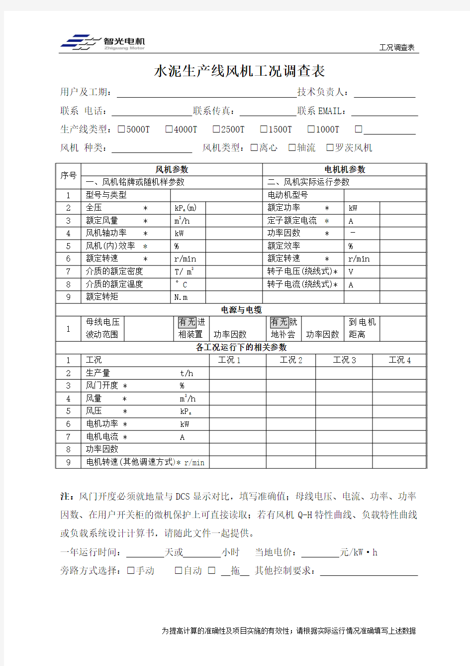 水泥厂风机工况调查表