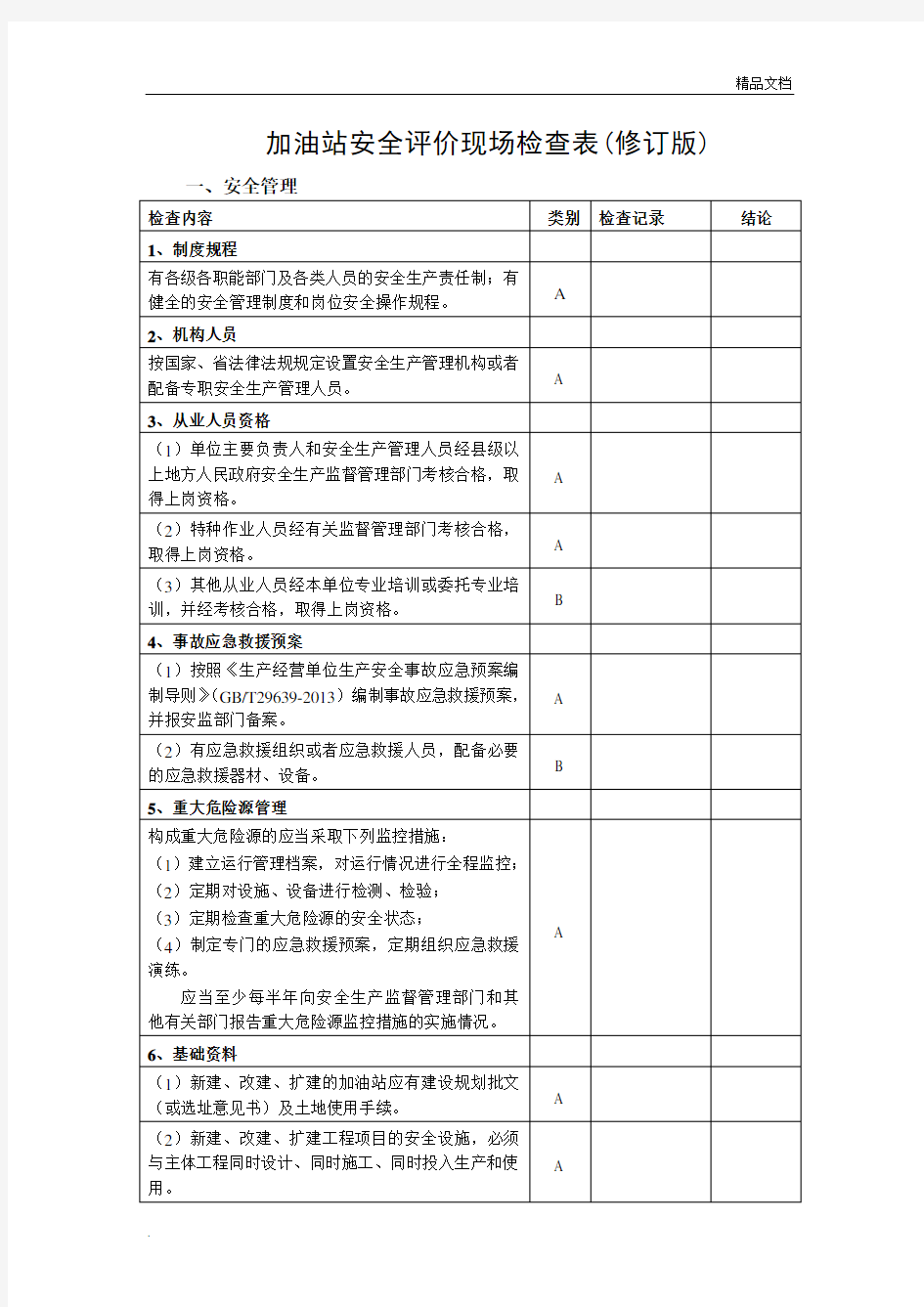 加油站安全检查表