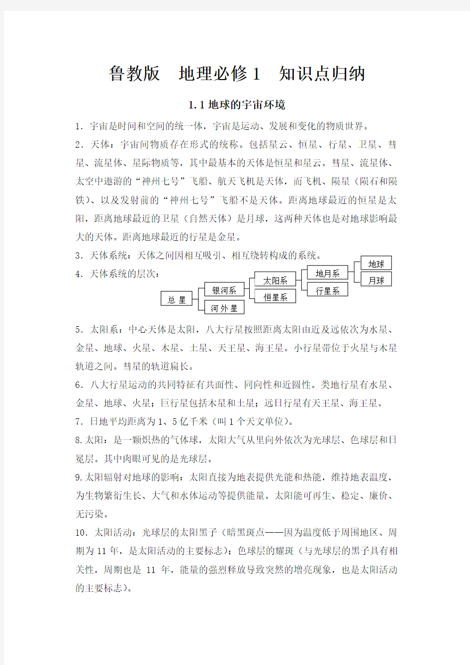 地理鲁教版必修一知识点汇总