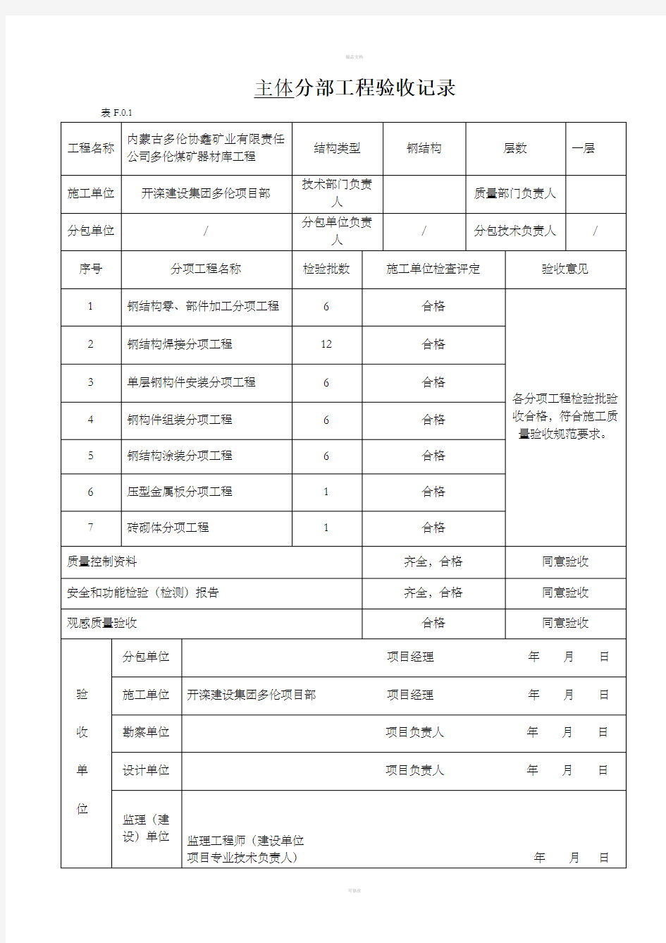 分部工程验收记录全套