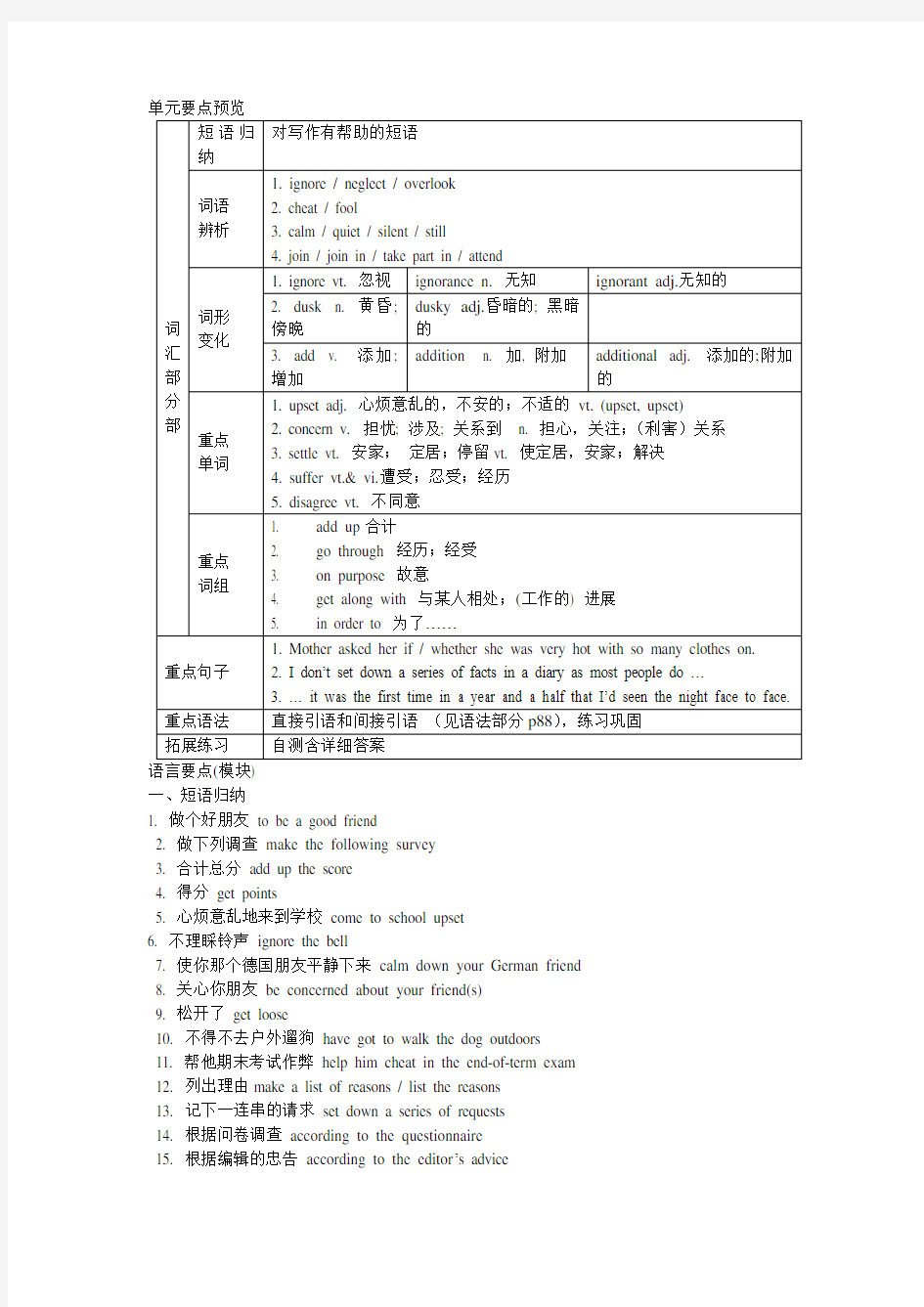 高考英语一轮复习人教版必修一unit1Friendship复习教案