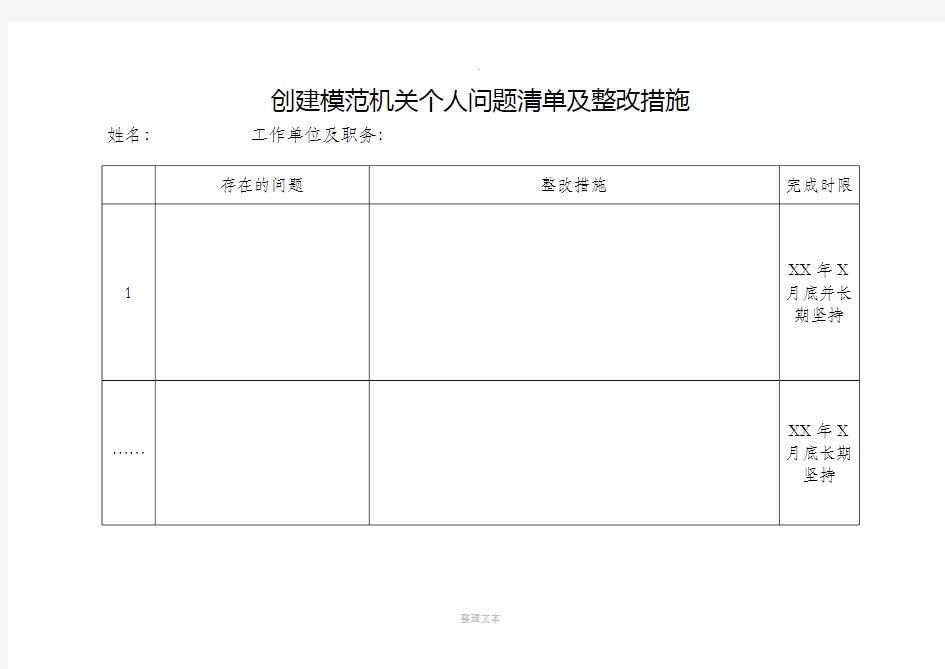 创建模范机关问题清单及整改措施模板