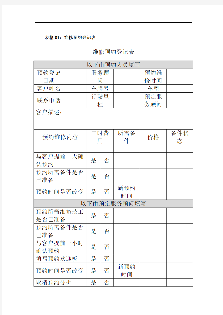 售后表格汇总精编