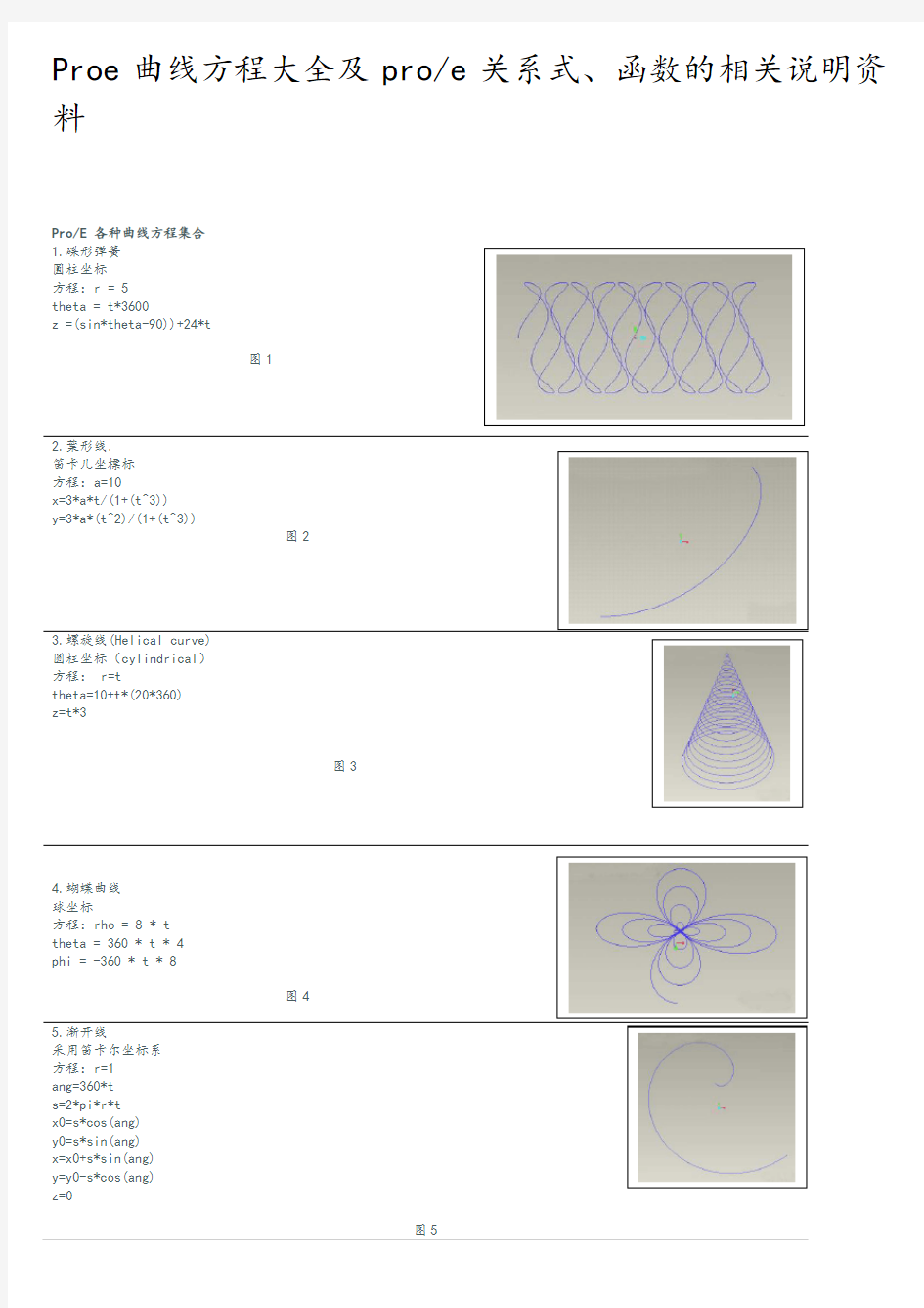 Proe曲线方程大全及关系式详细说明