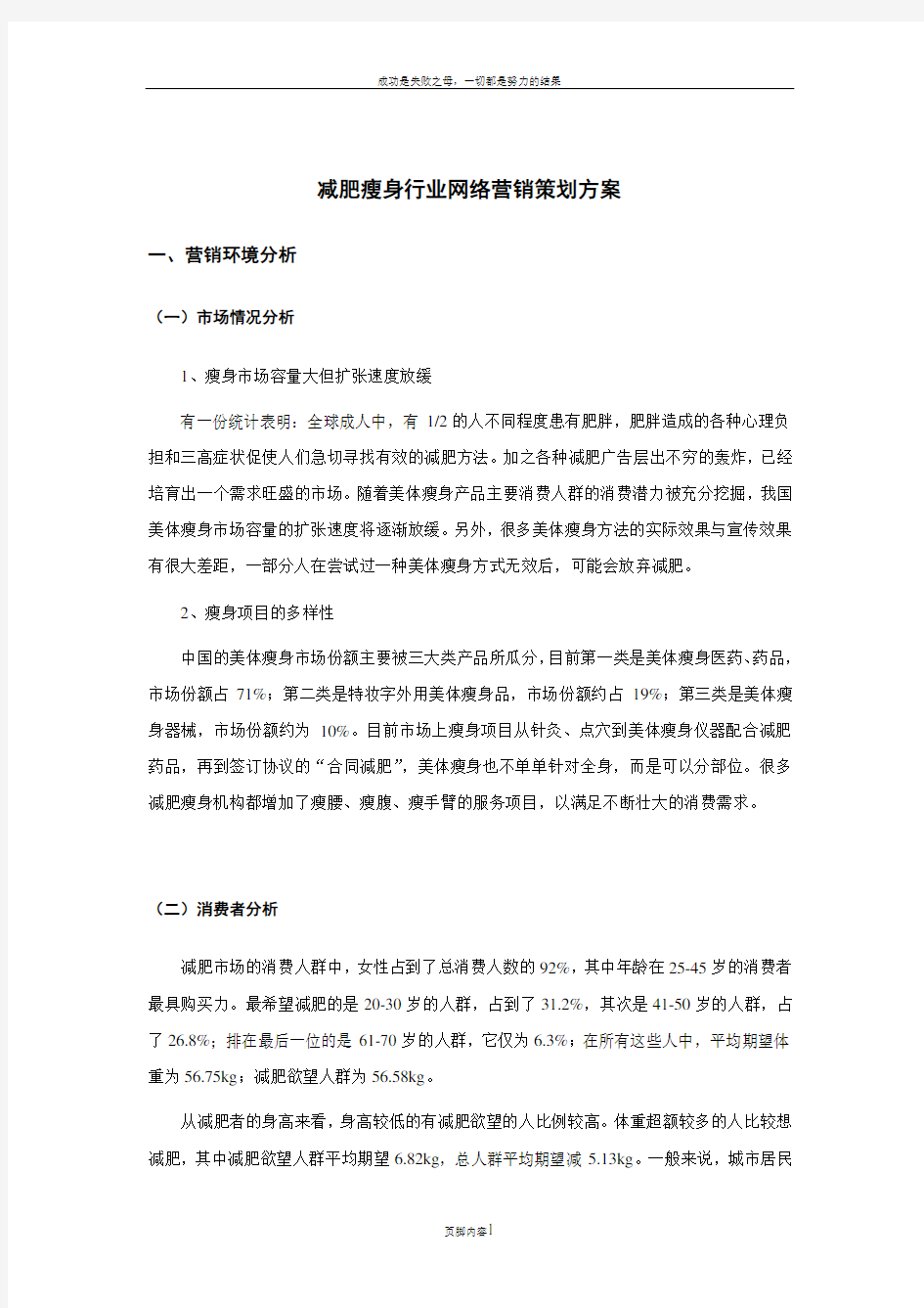 减肥瘦身行业网络营销策划方案