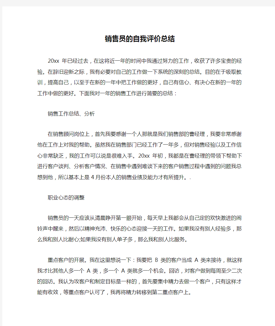 销售员的自我评价总结