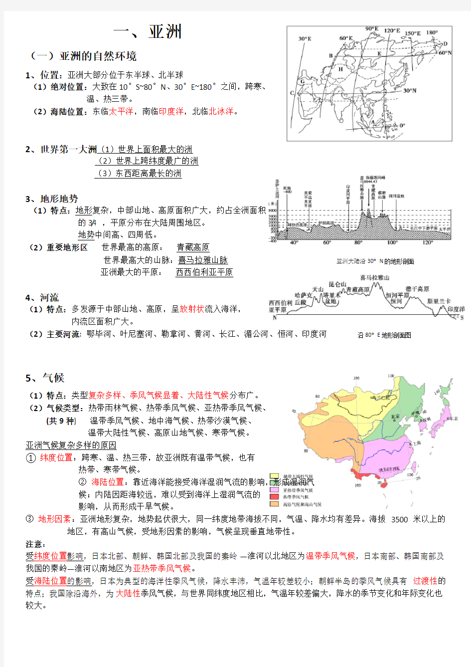 亚洲和东亚区域地理知识总结精华