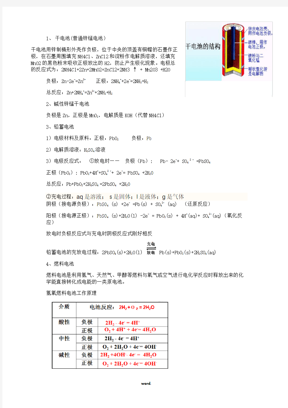 化学能与电能  知识点.(精选)