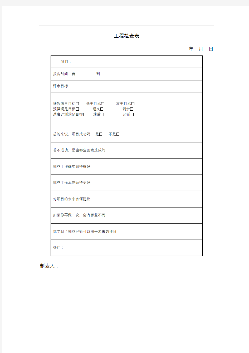 项目进度控制工程检查表