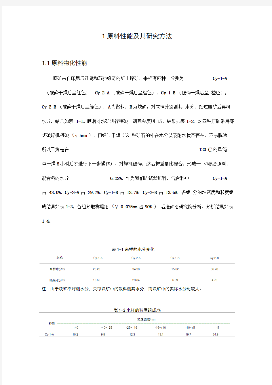 红土镍矿的探索性试验报告