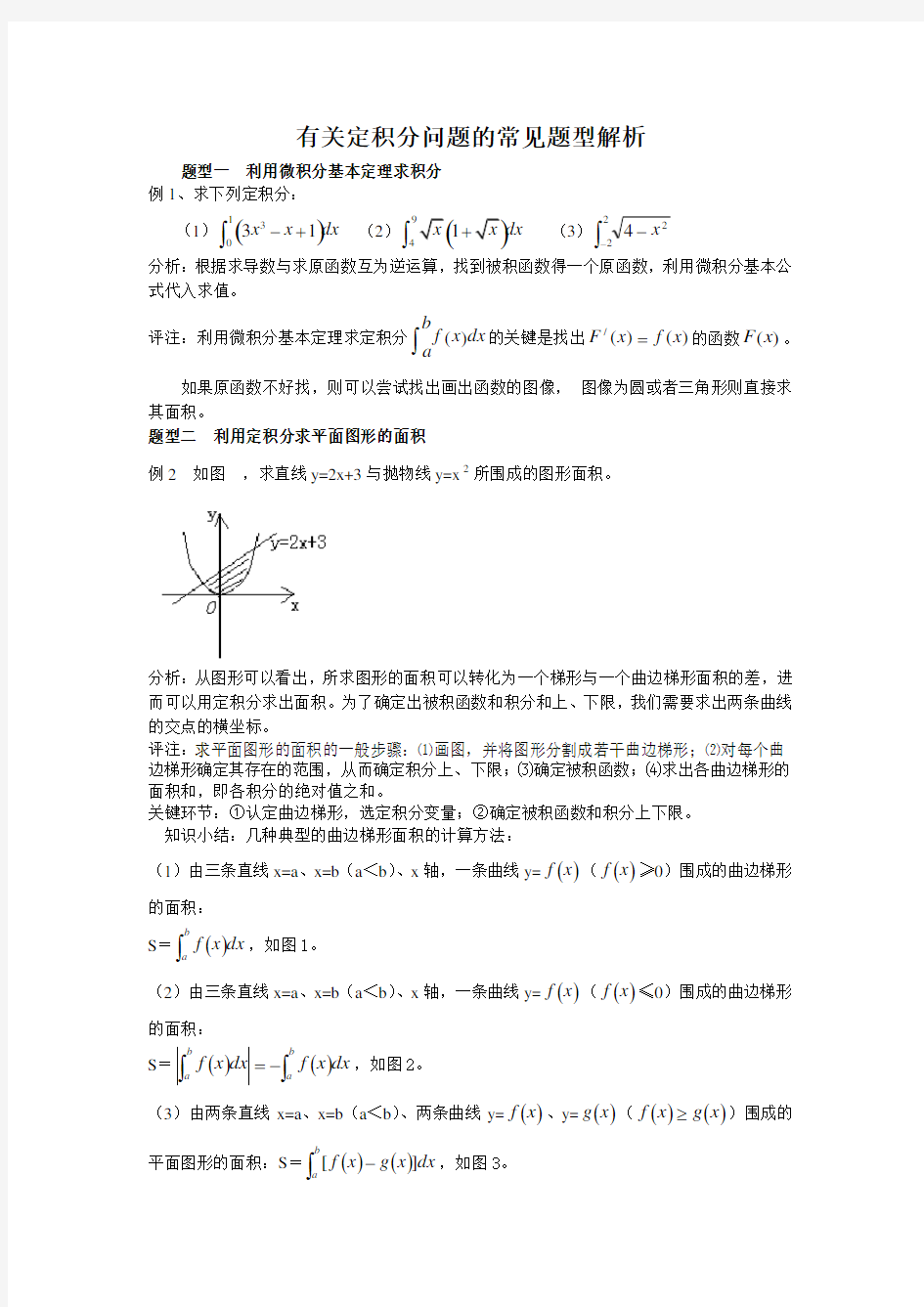 有关定积分问题的常见题型解析(全题型)