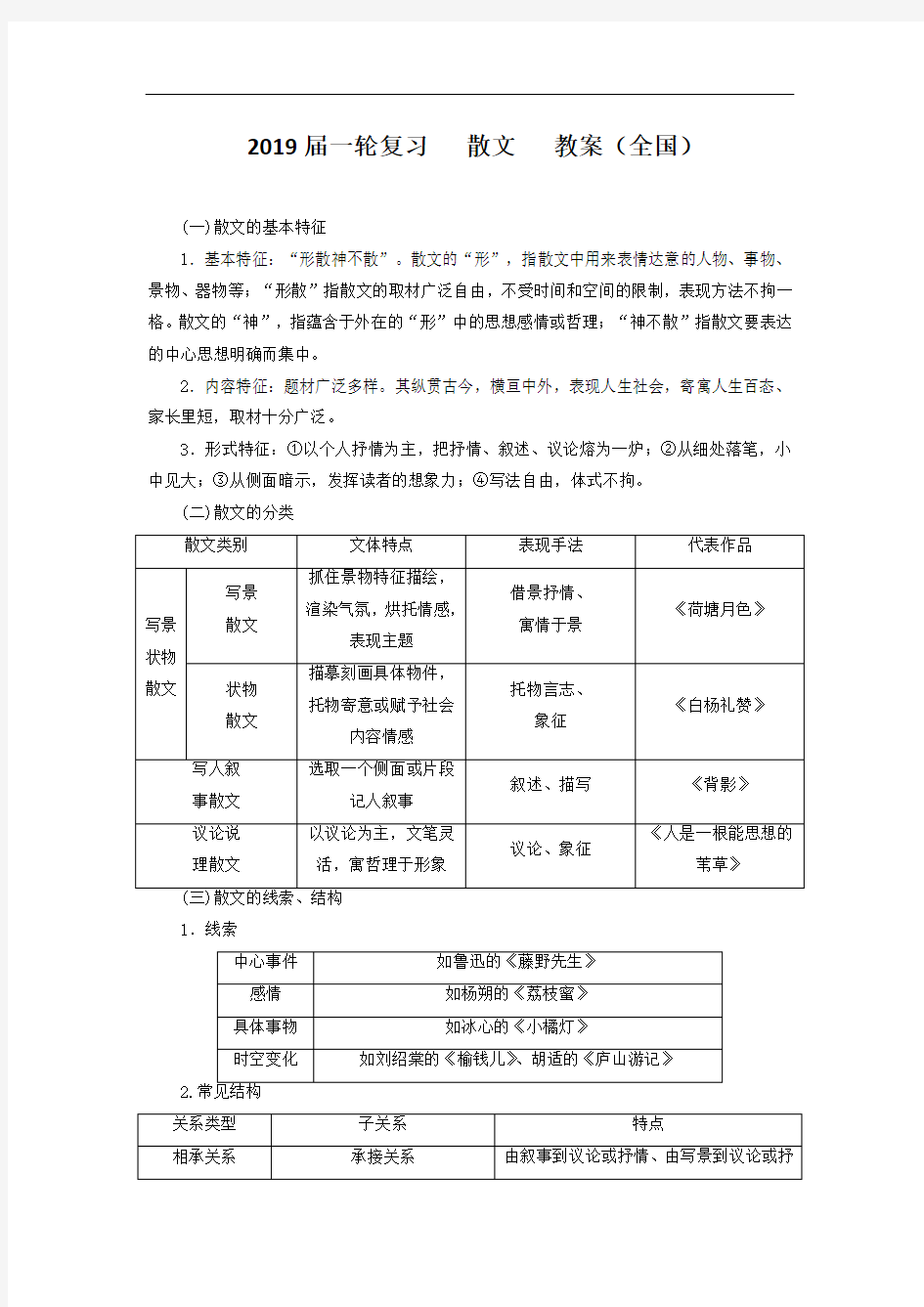 高考语文一轮复习   散文  教案(全国)1