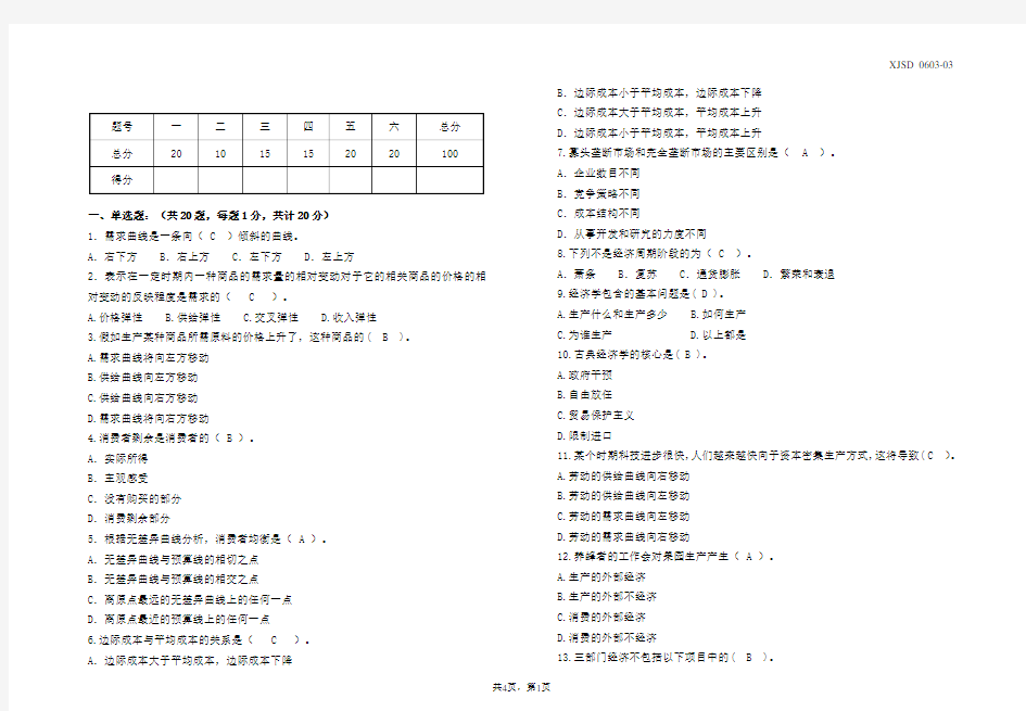 经济学期末试卷测试试题(含答案)