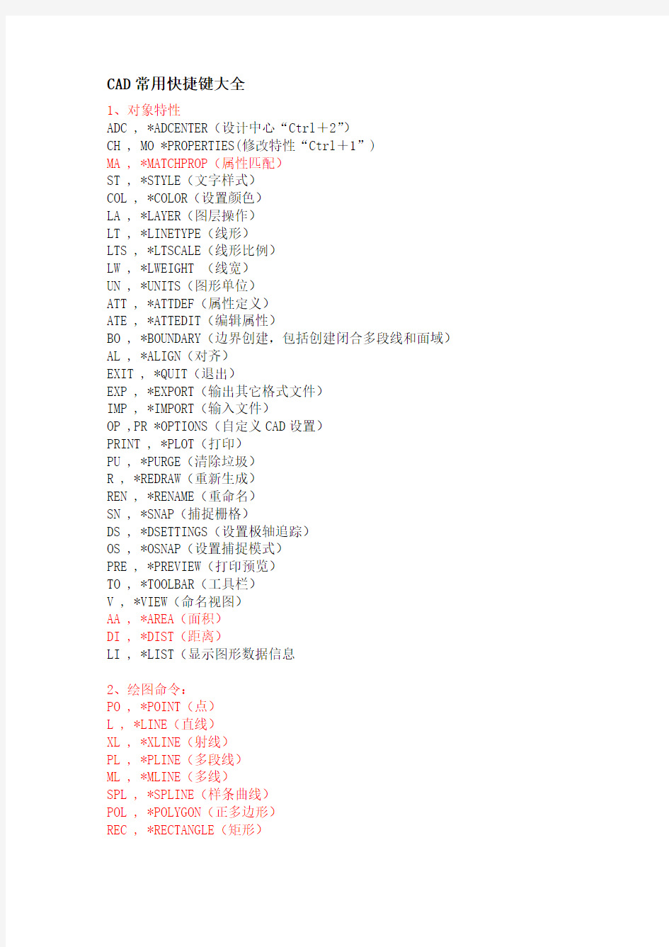 (完整word版)CAD常用快捷键大全,推荐文档